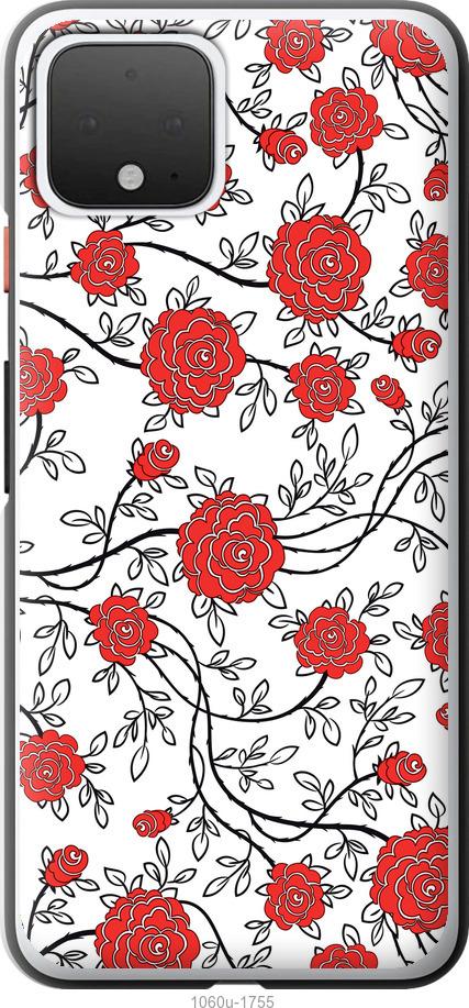 

Чехол на Google Pixel 4 Красные розы на белом фоне