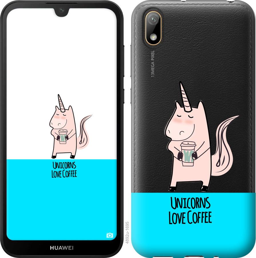 

Чехол на Huawei Y5 2019 Единорожек с кофе