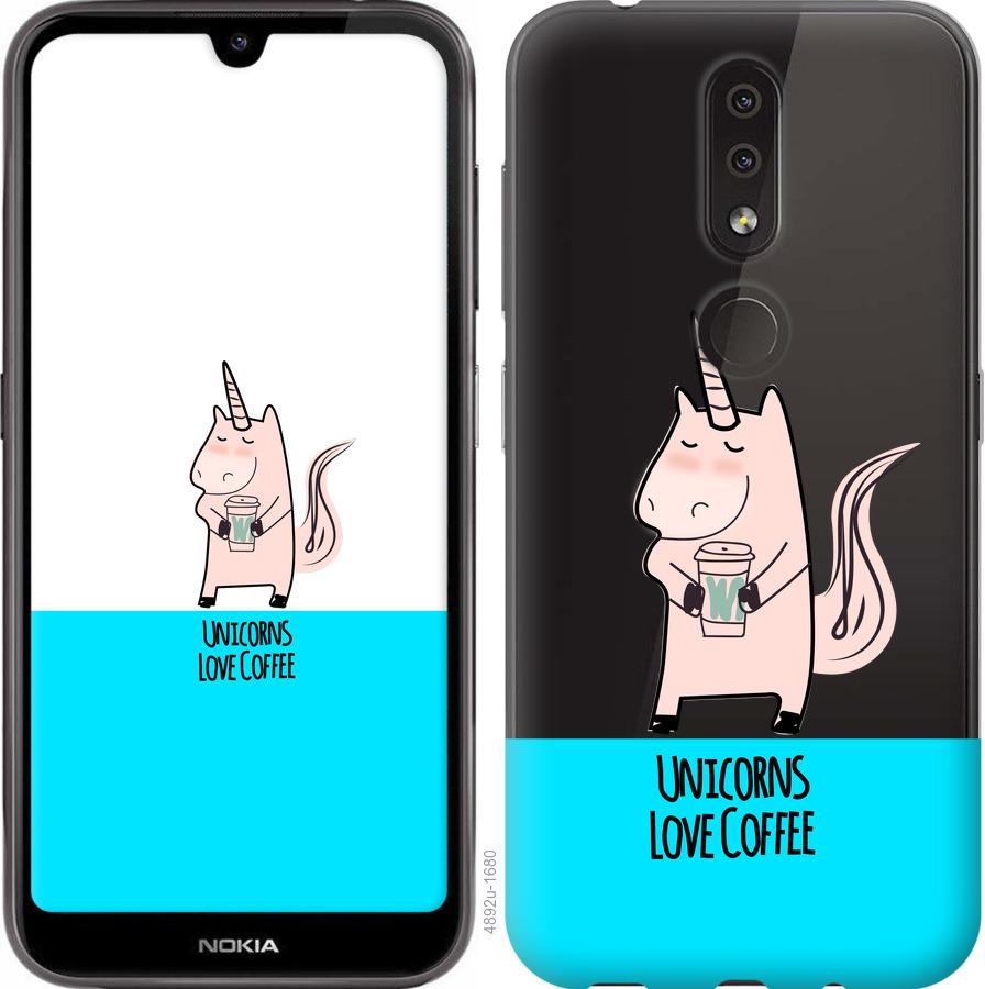 

Чехол на Nokia 4.2 Единорожек с кофе