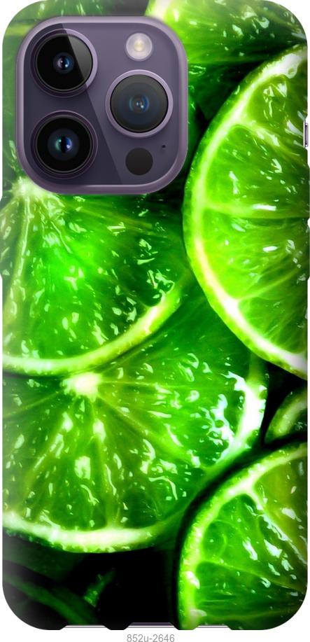 Чехол на iPhone 14 Pro Зелёные дольки лимона