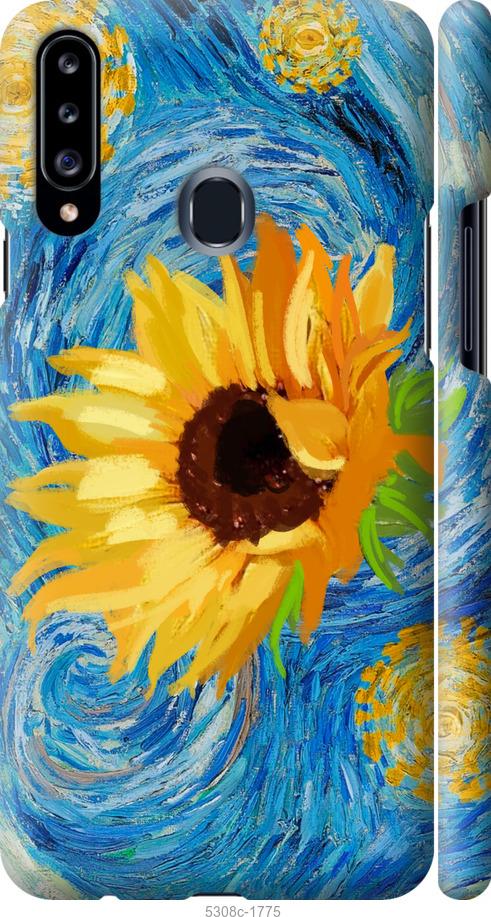 Чехол на Samsung Galaxy A20s A207F Цветы желто-голубые