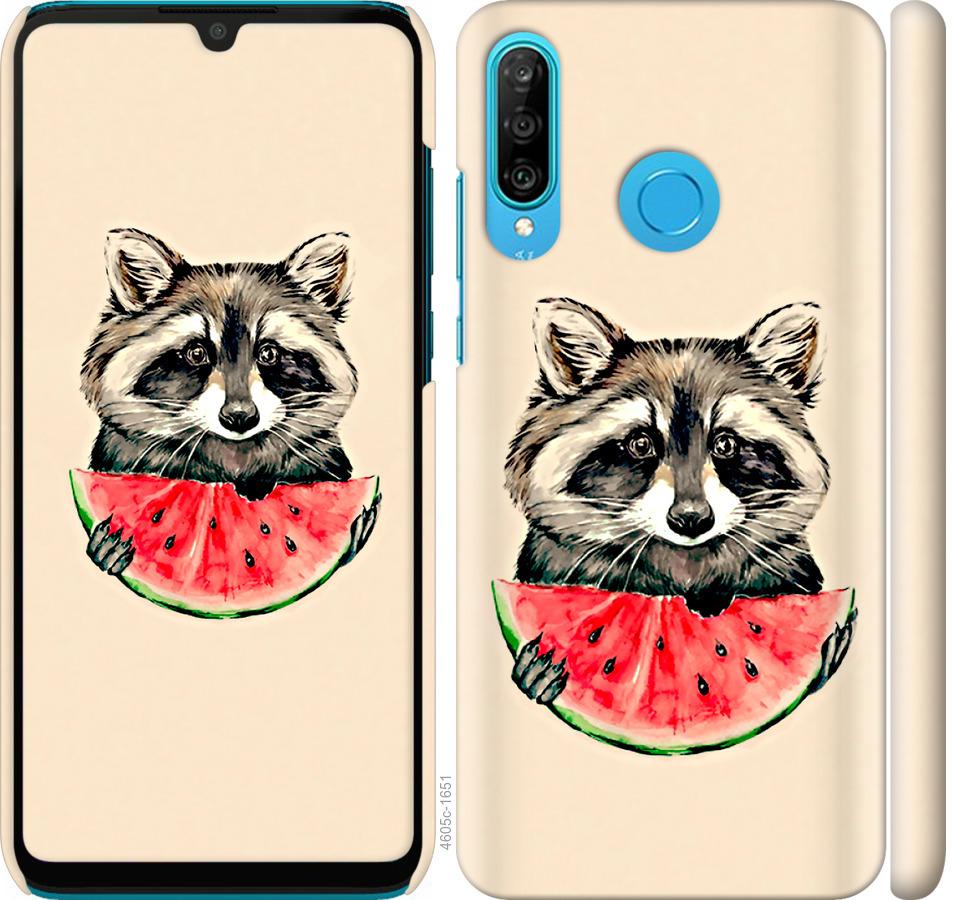 

Чехол на Huawei P30 Lite Енотик с арбузом