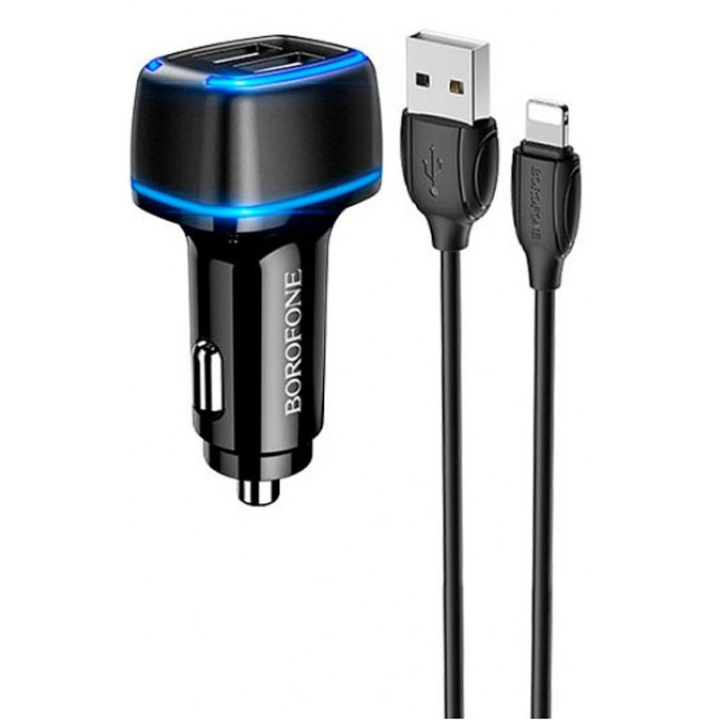 

АЗП Borofone BZ14 Max (2USB/2.4A) + Lightning (Чорний)