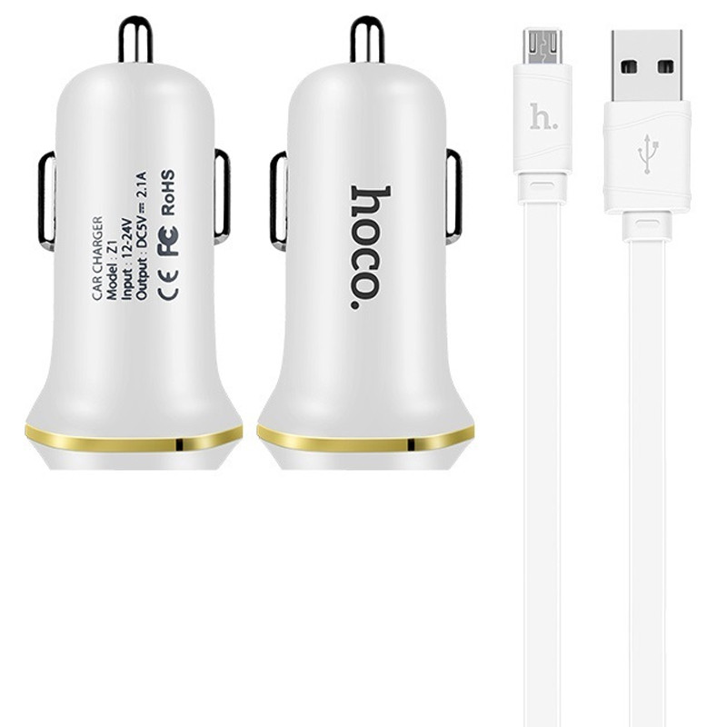 

АЗП Hoco Z1 (2USB 2.1A) (+ кабель MicroUSB) (Білий)