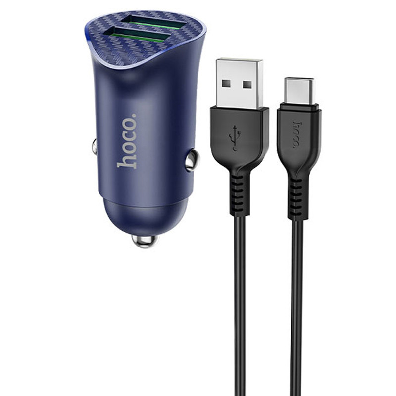

АЗП Hoco Z39 QC3.0 (2USB) + Type-C (Синій)