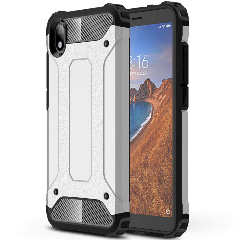 

Бронированный противоударный TPU+PC чехол Immortal для Xiaomi Redmi 7A Серебряный (106354)