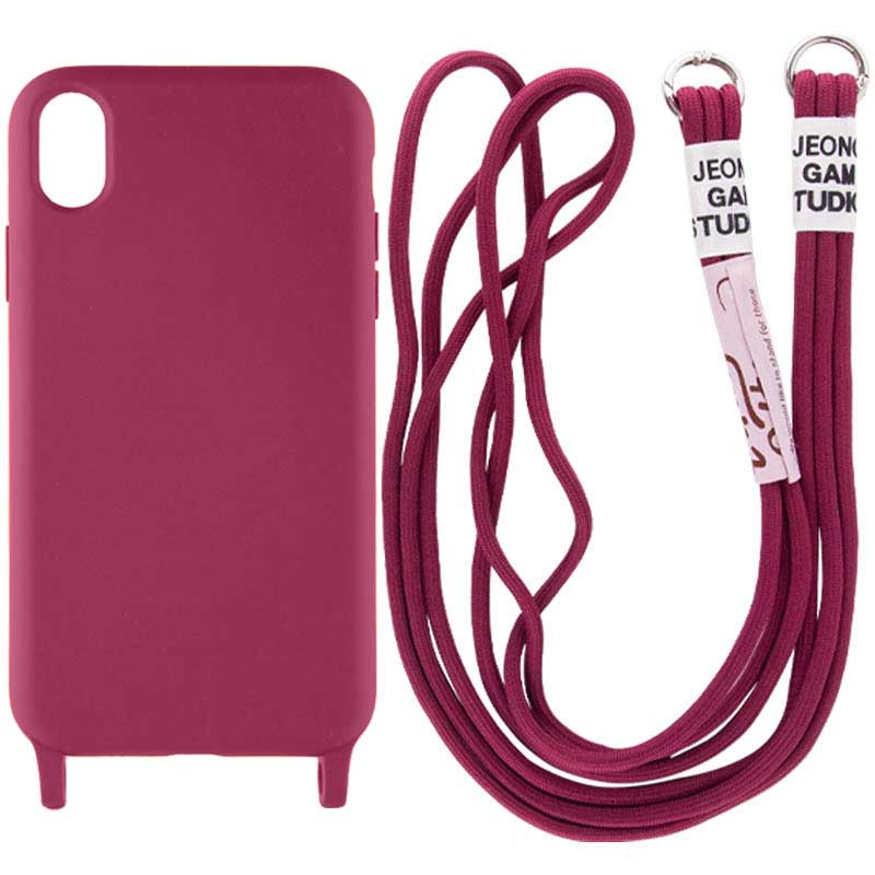 

Чехол Cord case c длинным цветным ремешком для Apple iPhone XR (6.1") Красный / Rose Red (224969)