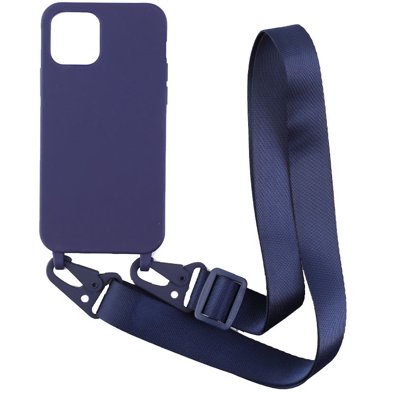 

Чохол Crossbody з довгим кольоровим ремінцем для Apple iPhone 12 Pro Max (Синій)