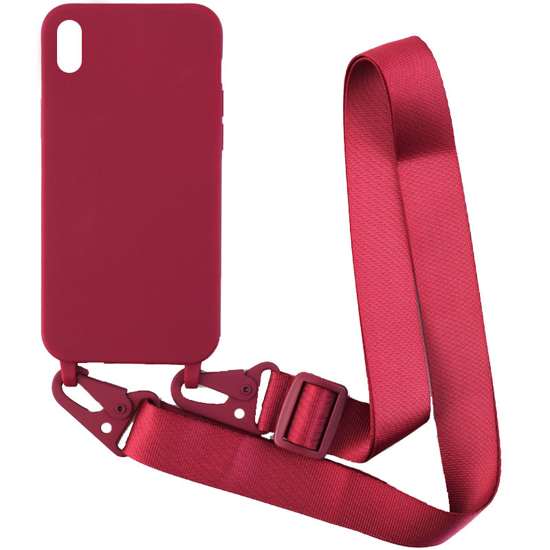 

Чохол Crossbody з довгим кольоровим ремінцем для Apple iPhone XS Max (6.5") (Бордовий)