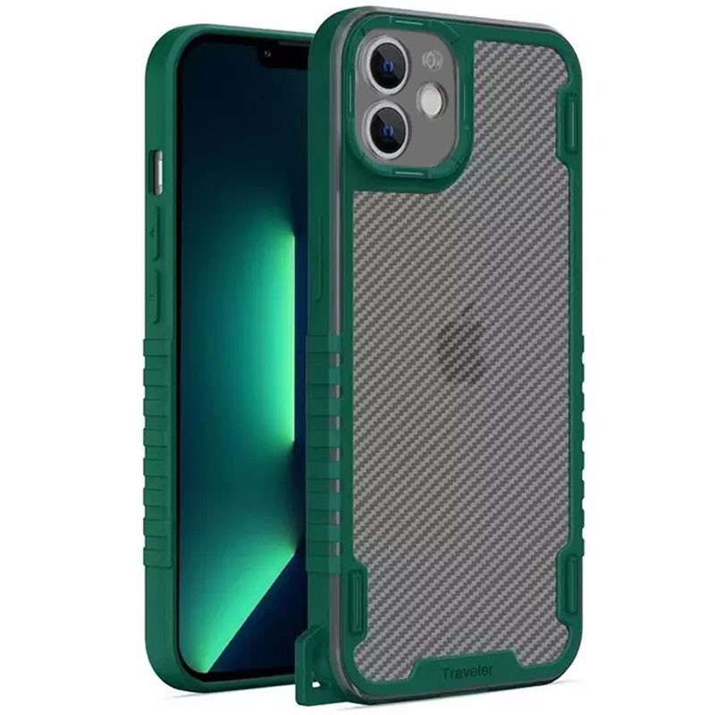 

Чохол TPU+PC TRAVEL Carbon для Apple iPhone 12 (Зелений)