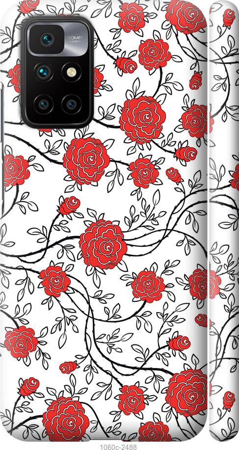 Чехол на Xiaomi Redmi 10 Красные розы на белом фоне