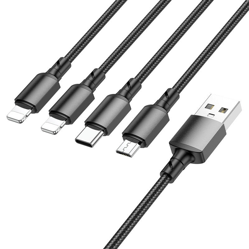 

Дата кабель Borofone BX72 USB to 4in1 (Lightning/Lightning/MicroUSB/Type-C) (1m)