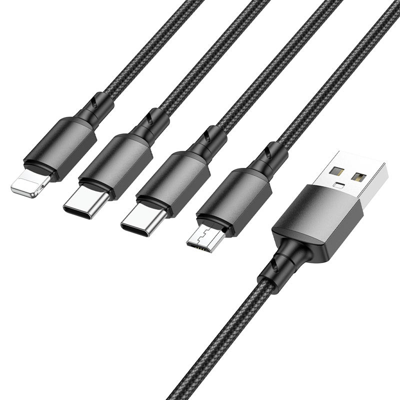 

Дата кабель Borofone BX72 USB to 4in1 (Type-C/Type-C/MicroUSB/Lightning) (1m) (Чорний)