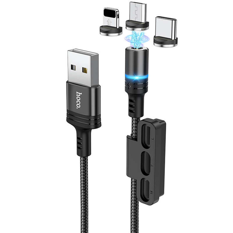 

Дата кабель Hoco DU42 Magnetic 3in1 Lightning-microUSB-Type-C (1m) (Чорний)