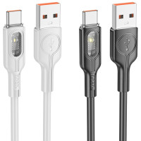 Дата кабель Hoco U120 Transparent explore intelligent power-off USB to Type-C 5A (1.2m)