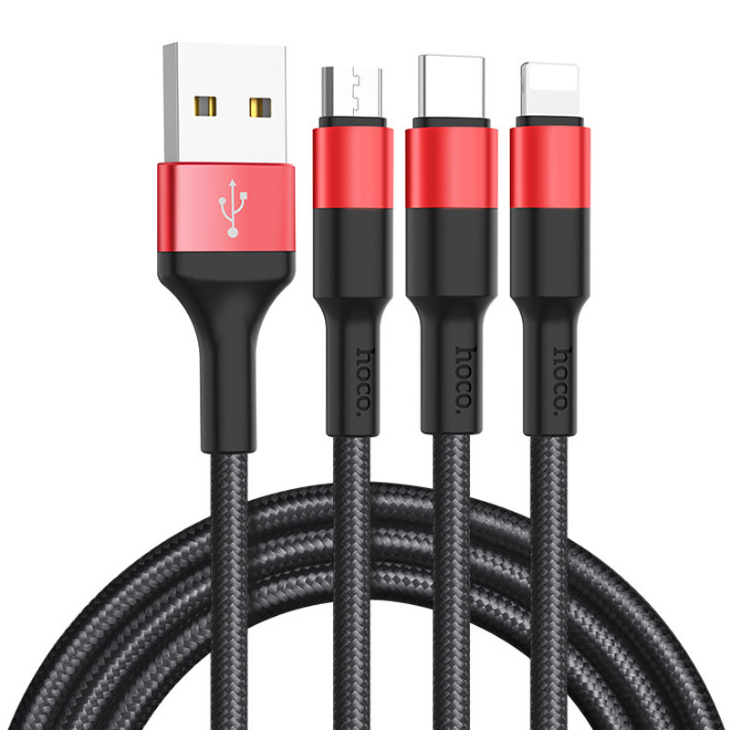 

Дата кабель Hoco X26 Xpress 3in1 Lightning -MicroUSB-Type-C (1m) (Чорний / червоний)