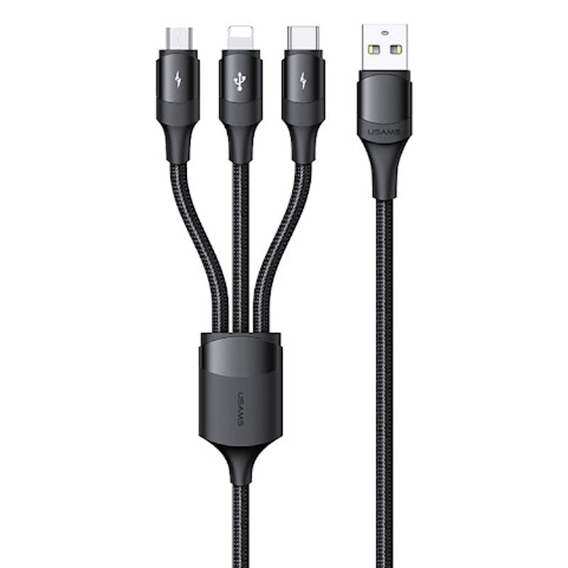 

Дата кабель Usams US-SJ515 U73 3IN1 Aluminum Alloy Cable 1.2m (Чорний)