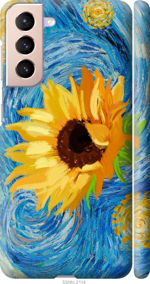 Чехол на Samsung Galaxy S21 Цветы желто-голубые