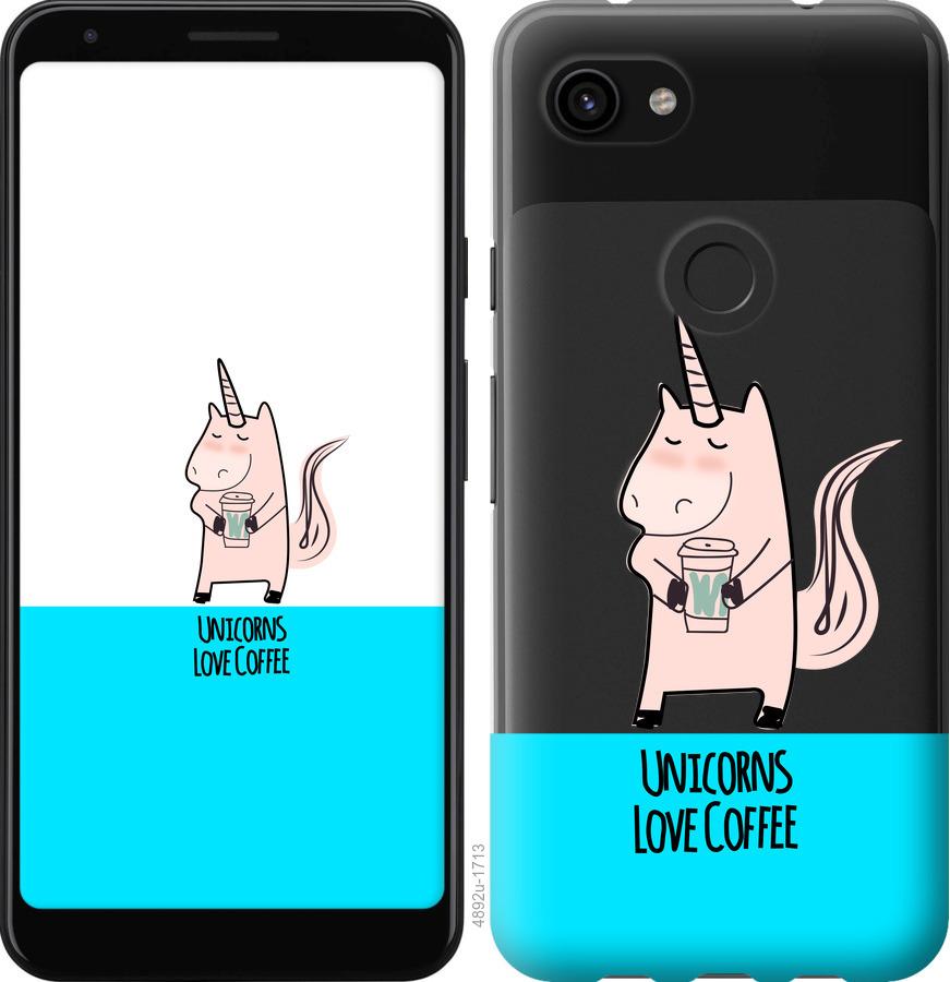 

Чехол на Google Pixel 3a XL Единорожек с кофе