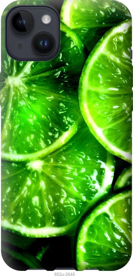 Чехол на iPhone 14 Plus Зелёные дольки лимона