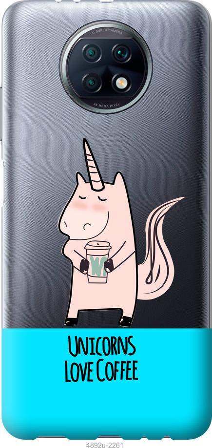 Чехол на Xiaomi Redmi Note 9T Единорожек с кофе