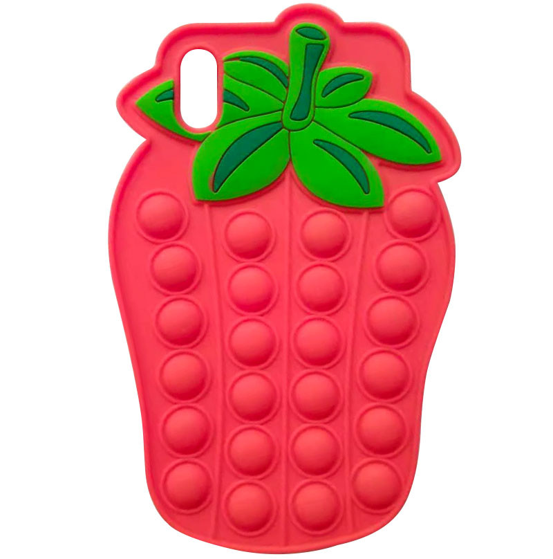

Фігурний силіконовий 3D чохол-антистрес Pop it Bubble Полуниця для Apple iPhone X (5.8") (Червоний)