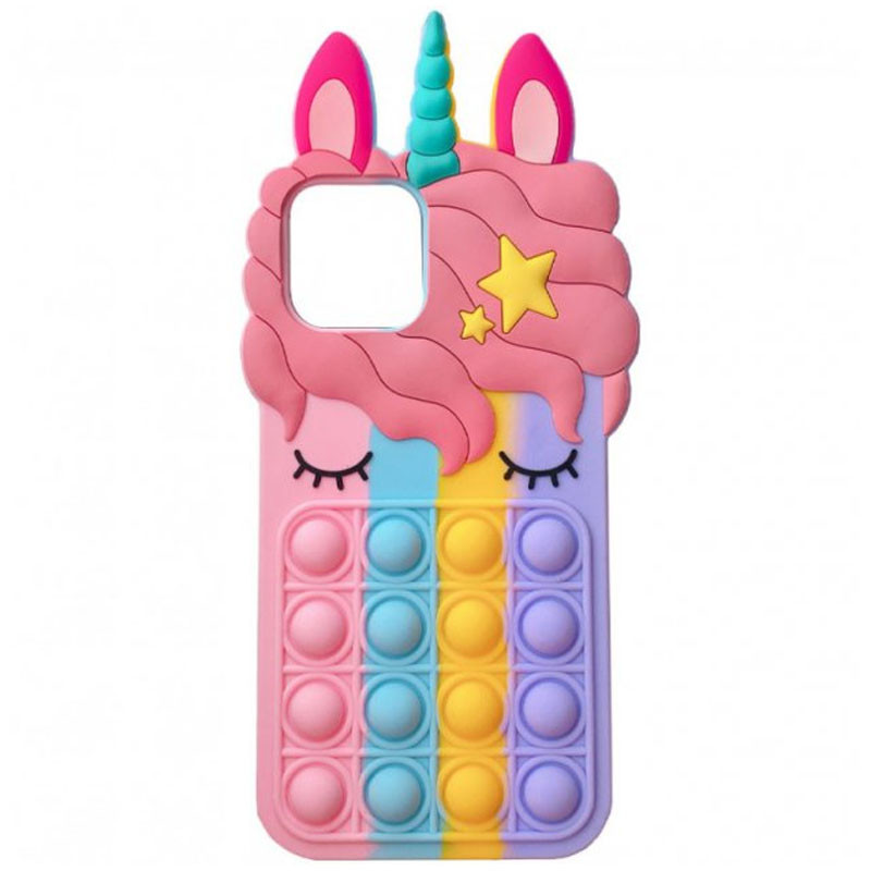 

Фігурний силіконовий 3D чохол-антистрес Pop it Bubble Unicorn для Apple iPhone 12 mini (Різноколірний)