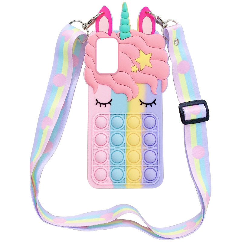 

Фигурный силиконовый 3D чехол Pop it Bubble Unicorn на ремешке для Samsung Galaxy A02s (192899)