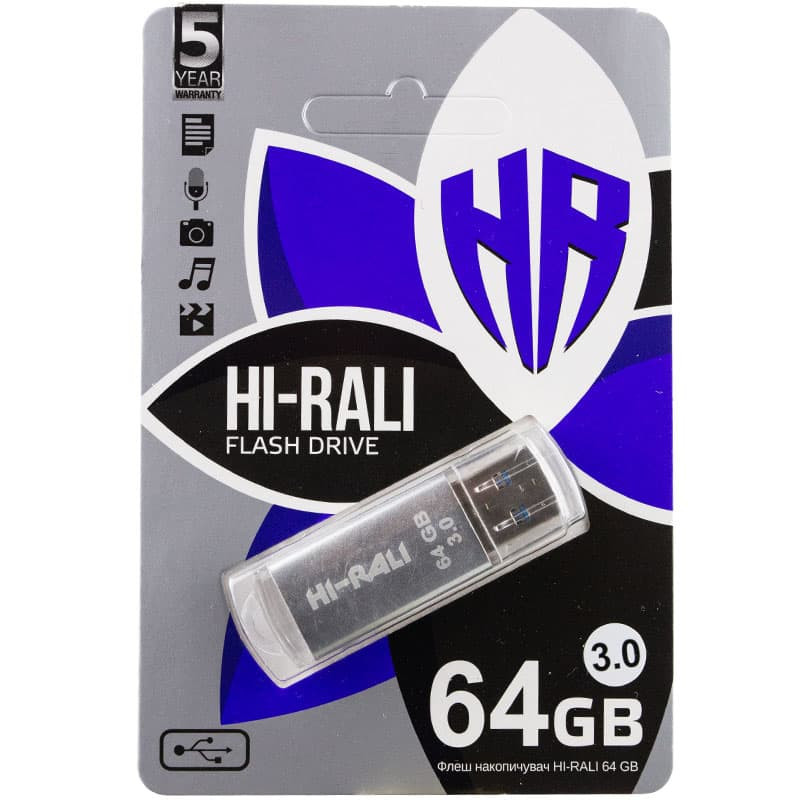 

Флеш накопитель USB 3.0 Hi-Rali Rocket 64 GB Серебряная серия Серебряный (201933)