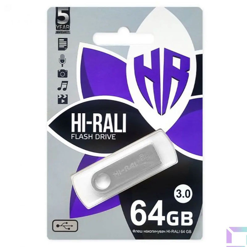 

Флеш накопитель USB 3.0 Hi-Rali Shuttle 64 GB Серебряная серия Серебряный (273496)