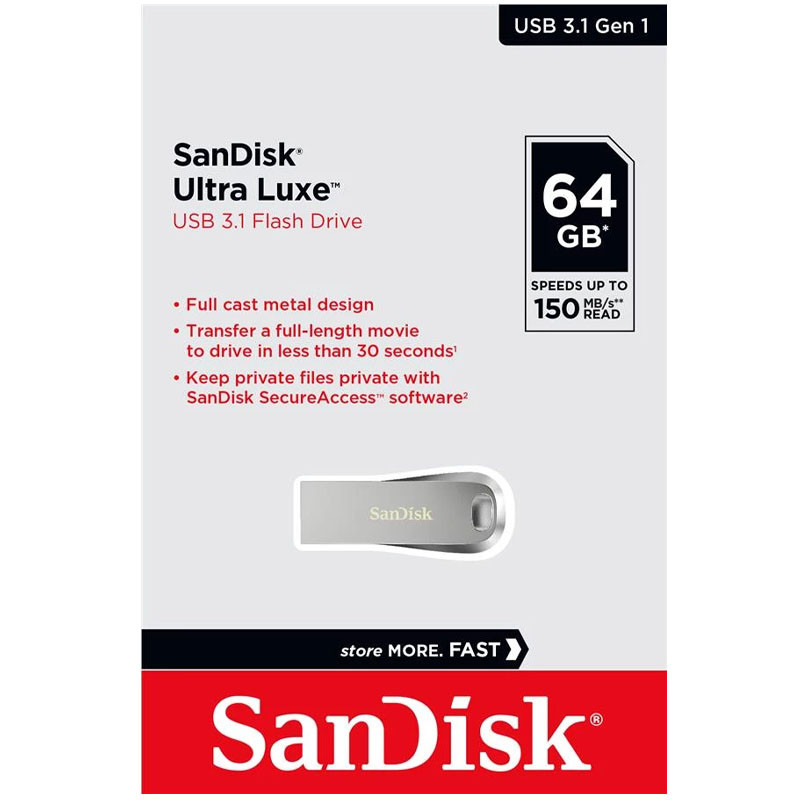 

Флеш накопитель USB 3.1 SanDisk Ultra Luxe 64Gb (150Mb/s) SDCZ74-064G-G46 (209104)