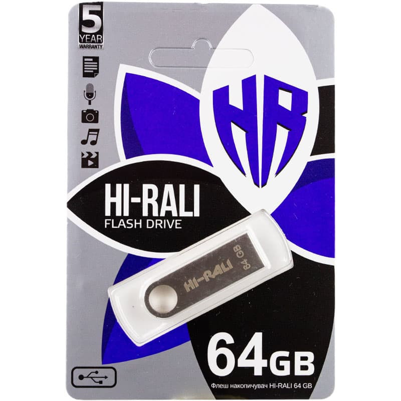 

Флеш накопитель USB Hi-Rali Shuttle 64 GB Серебряная серия Серебряный (201937)