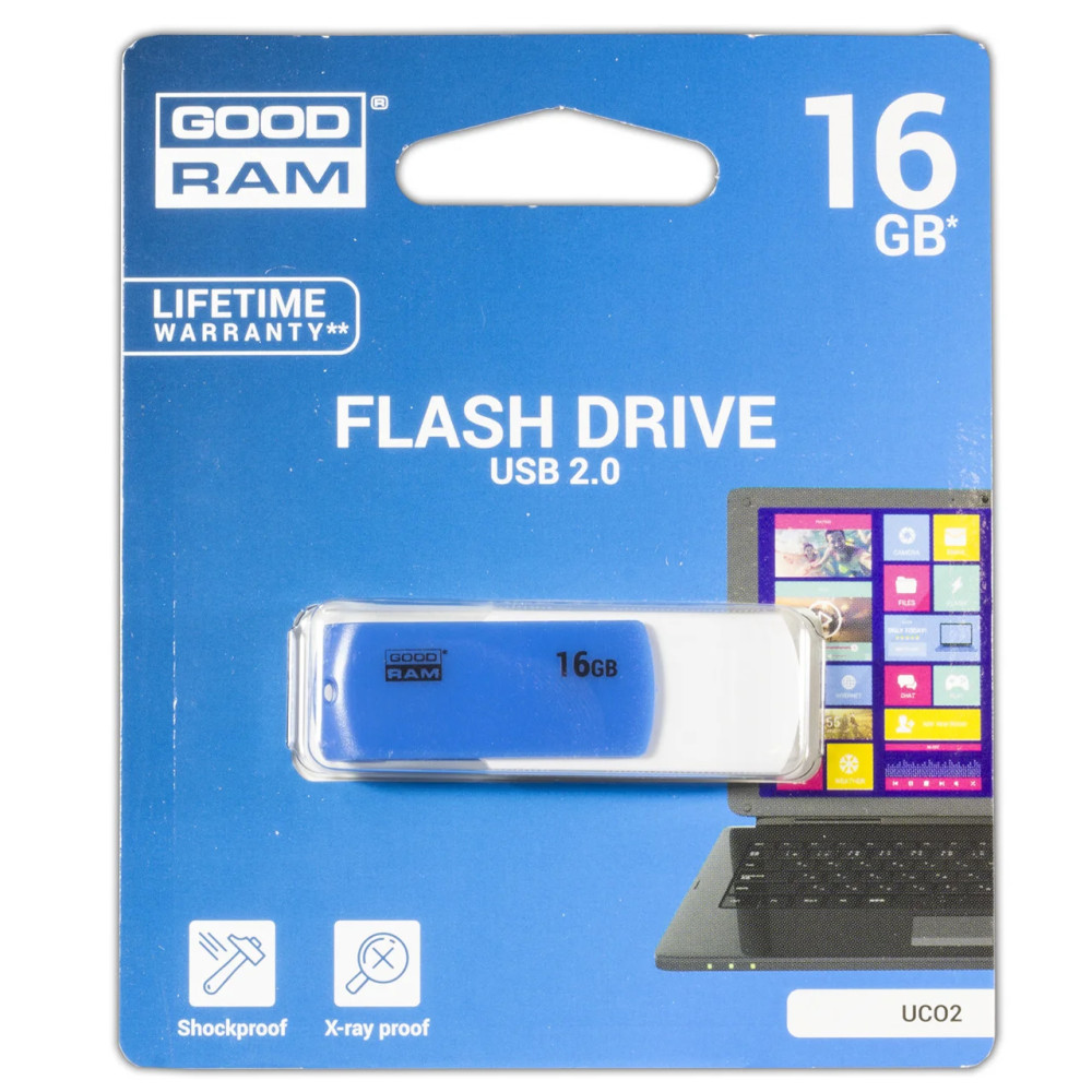 

Флеш накопитель USB 16GB GOODRAM UCO2 (UCO2-0160MXR11) Белый / Синий (112920)