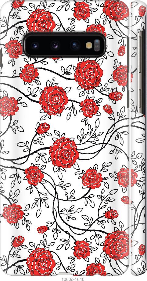 Чехол на Samsung Galaxy S10 Красные розы на белом фоне