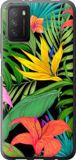 Чехол на Xiaomi Poco M3 Тропические листья 1