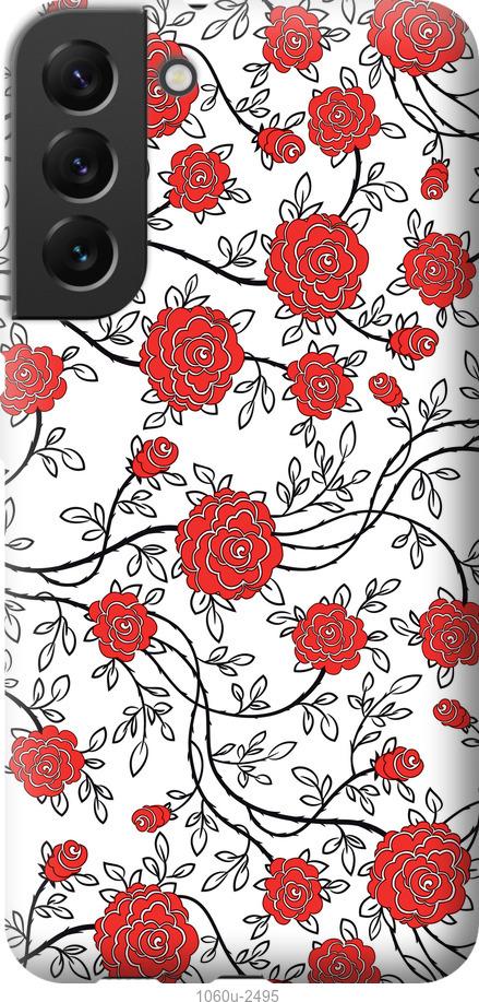 Чехол на Samsung Galaxy S22 Plus Красные розы на белом фоне