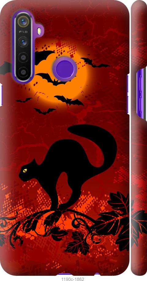 

Чехол на Realme 5 Чёрная кошка под луной