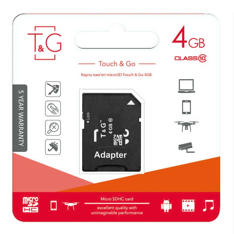 

Карта пам'яті T&G microSDHC 4 GB class 10 (з адаптером)