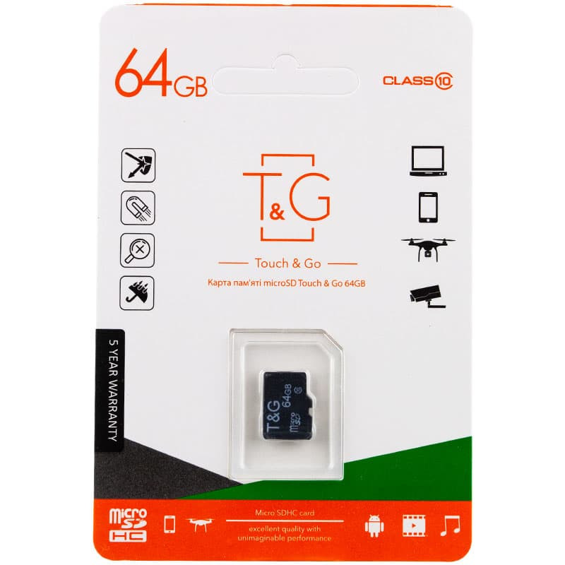 

Карта пам'яті T&G microSDHC 64 GB class 10 (без адаптера) (Чорний)