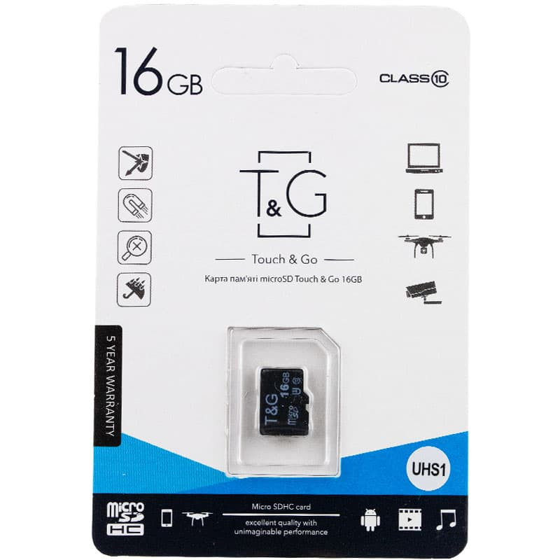 

Карта пам'яті T&G microSDHC (UHS-1) 16 GB class 10 (без адаптера)