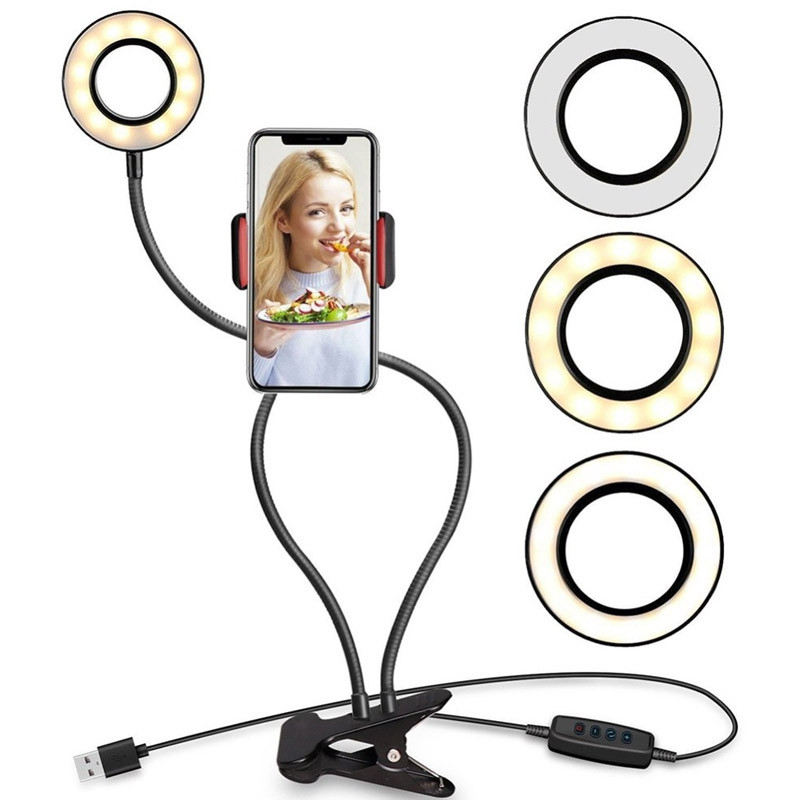 

Кільцева LED-лампа 2в1 з тримачем для телефона (Чорний)