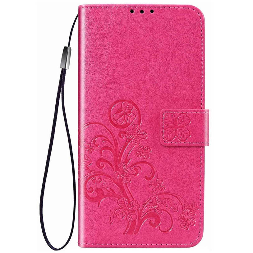 

Кожаный чехол (книжка) Four-leaf Clover с визитницей для Meizu M8 Lite Розовый (94117)