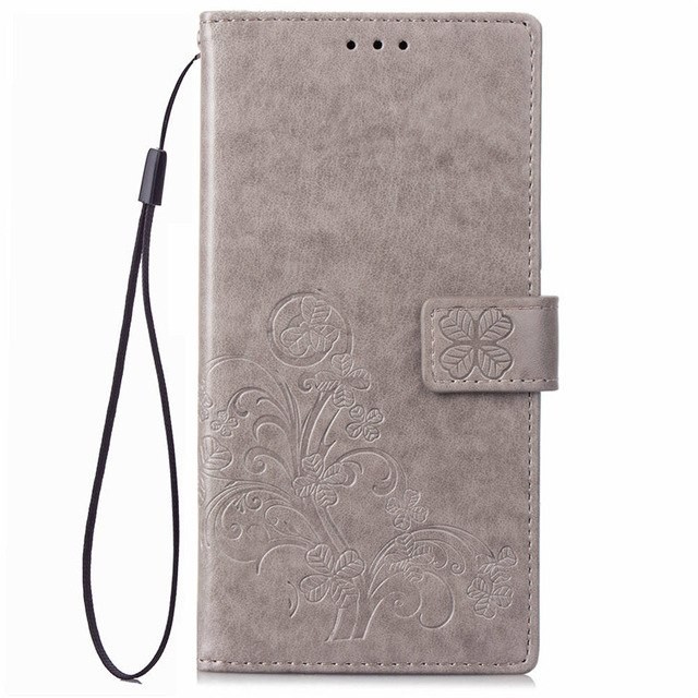 

Кожаный чехол (книжка) Four-leaf Clover с визитницей для Meizu M8 Lite Серый (94118)