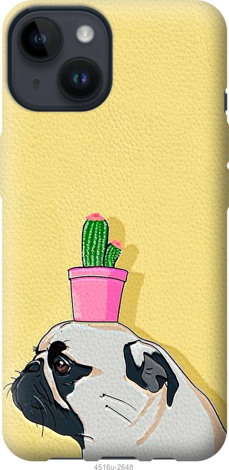 Чохол на iPhone 14 Мопс з кактусом