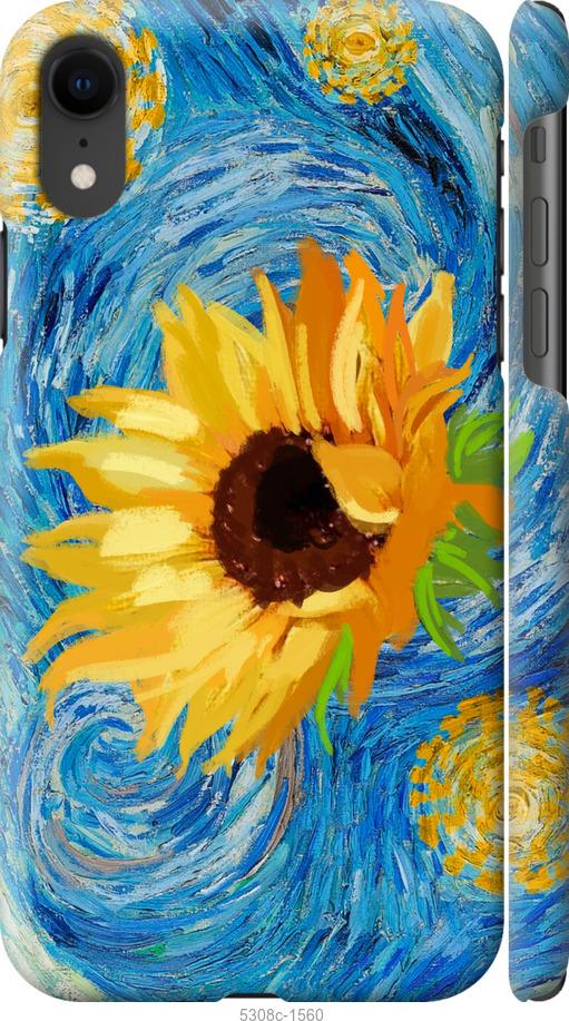 Чехол на iPhone XR Цветы желто-голубые