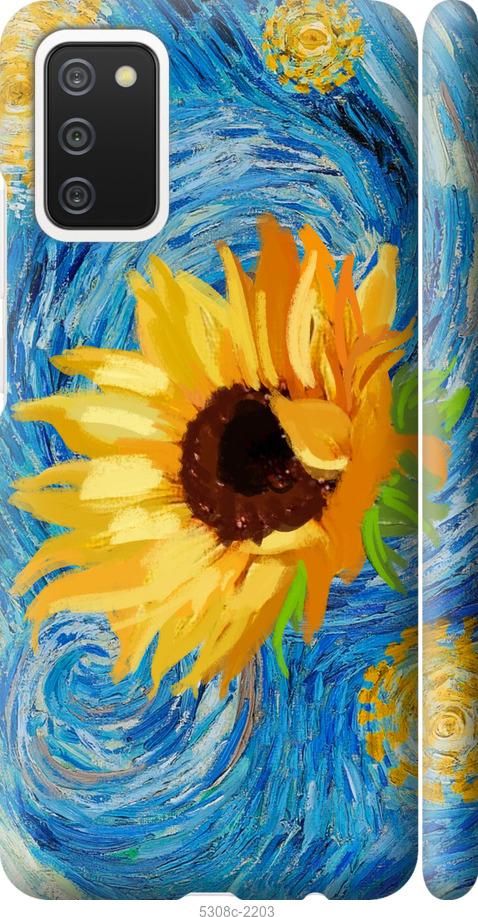 Чехол на Samsung Galaxy A02s A025F Цветы желто-голубые
