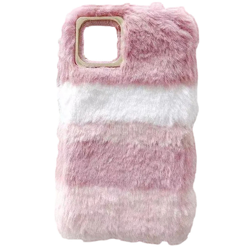 

Хутряний чохол Furlove для Apple iPhone 12 (Рожево-білий)