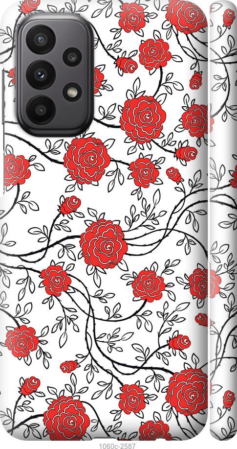 Чехол на Samsung Galaxy A23 A235F Красные розы на белом фоне