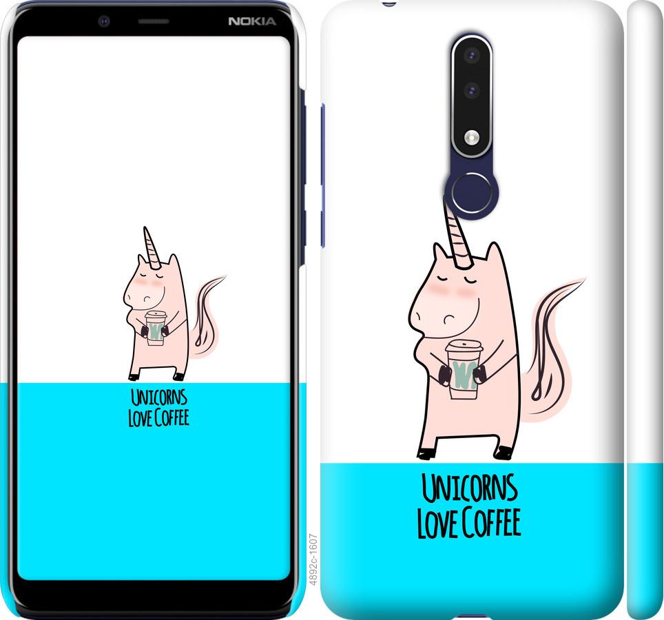 

Чехол на Nokia 3.1 Plus Единорожек с кофе