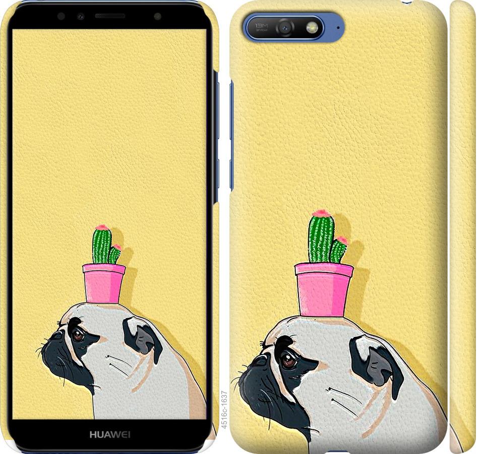 

Чохол на Huawei Y6 2018 Мопс з кактусом